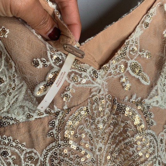 🔥Free People Night Summer Mini Sequin Dress Ivory Combo - Picture 5 of 9